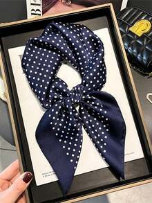 1 chiếc khăn lụa vuông 70*70cm, khăn trùm đầu in họa tiết bằng satin dành cho nữ, khăn quàng cổ, băng đô, khăn choàng thời trang cho nữ, khăn choàng cổ. - Chấm bi xanh nước biển - Xem 1