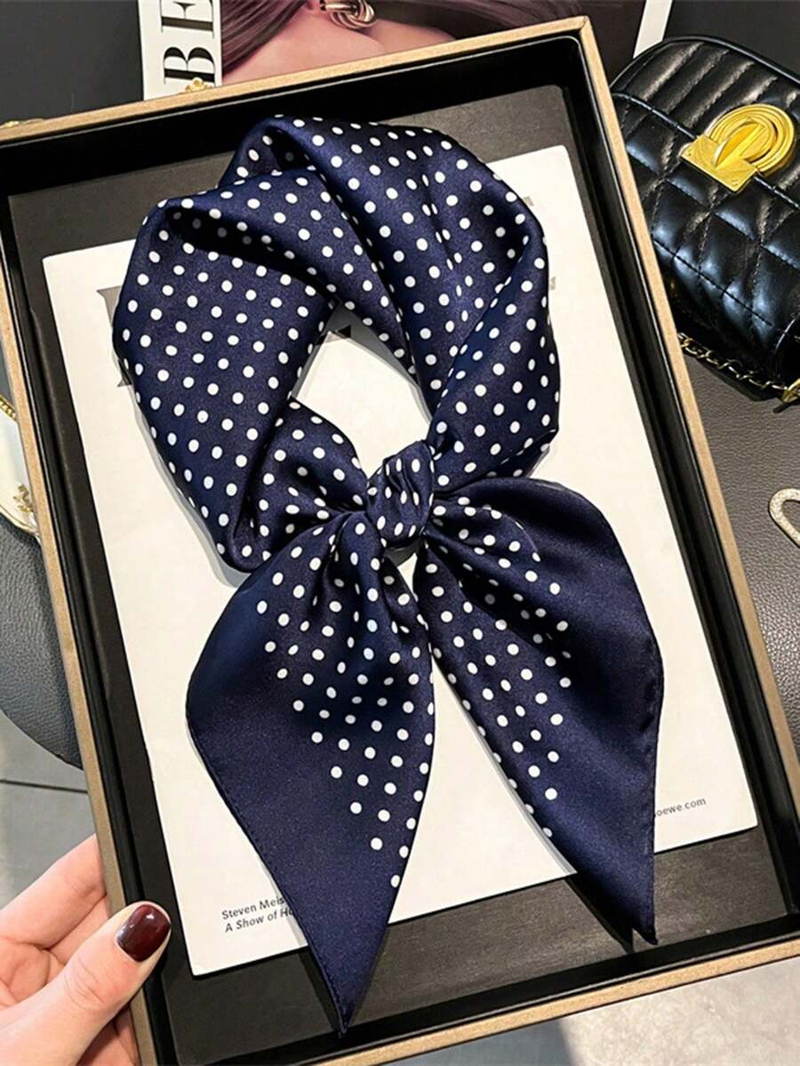 1 chiếc khăn lụa vuông 70*70cm, khăn trùm đầu in họa tiết bằng satin dành cho nữ, khăn quàng cổ, băng đô, khăn choàng thời trang cho nữ, khăn choàng cổ. - Chấm bi xanh nước biển - Xem 1