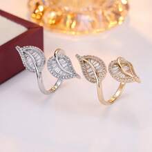 1pc Luxury Rhinestone Dual Leaf Design Open Ring, Fashionable Accessory For Women Party & Gathering - Open Ring - View 5
