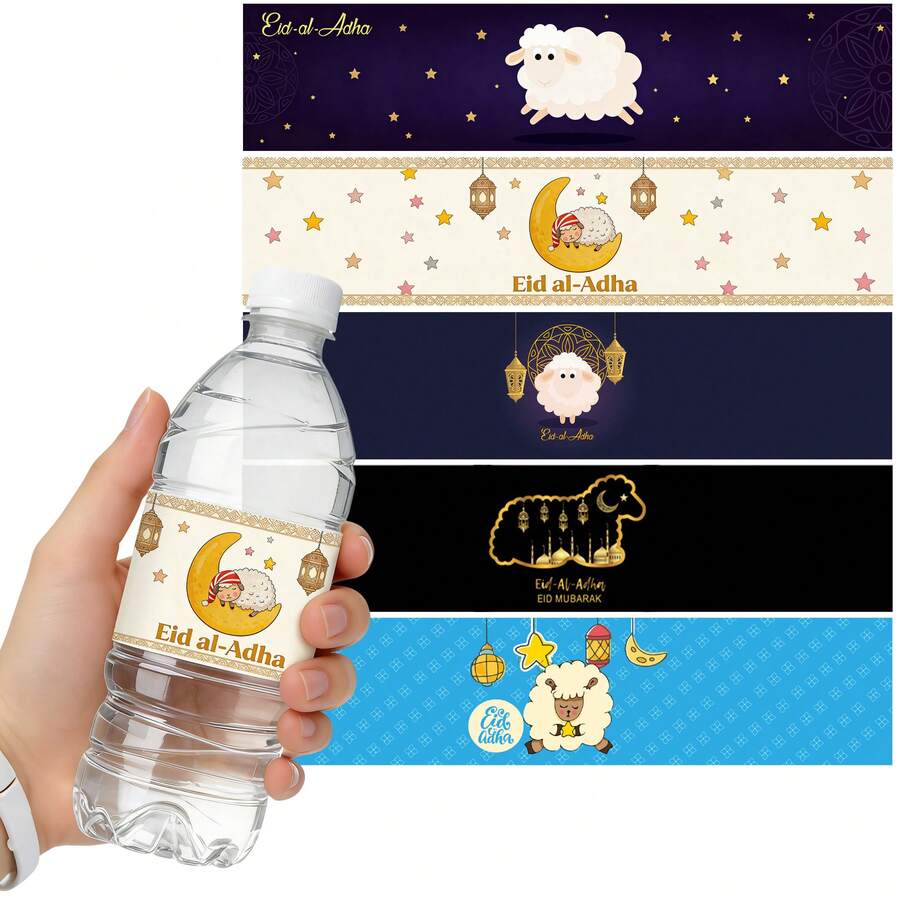 10pcs/20pcs Eid Al-Adha Festival Sheep & Crescent Moon Pattern Water Bottle Labels - Eid Water Bottle Packaging - Multicolor - View 1