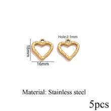 5pcs Stainless Steel 18K Gold Plated Textured Heart Shaped Asymmetrical Pendant, Earrings Necklace DIY Jewelry Making, Suitable For Women - Pendants - View 20