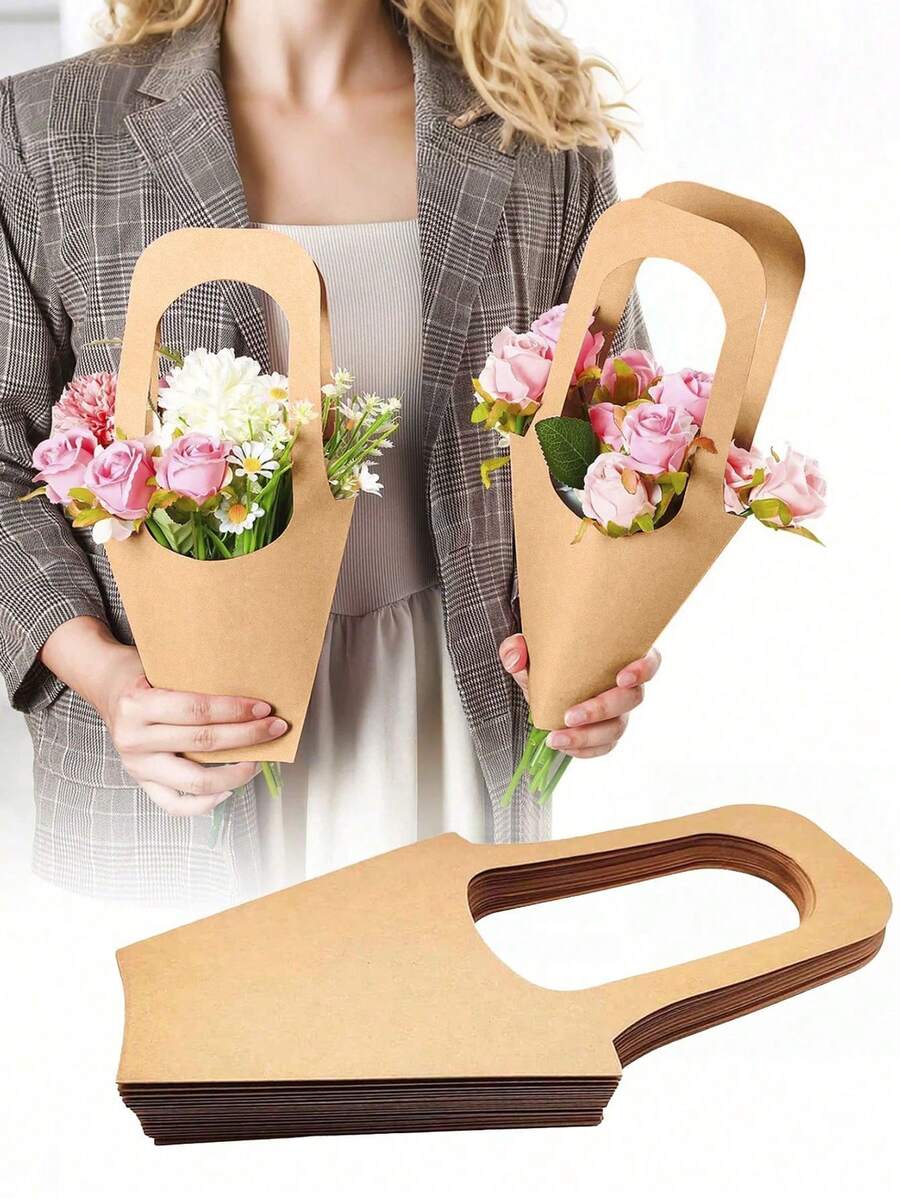 5/10 túi giấy Kraft đựng hoa có quai xách - Túi tote hoa phù hợp để gói quà, dùng trong đám cưới, sinh nhật, tiệc cưới và các bữa tiệc ngày lễ. - nhiều màu - Xem 1