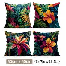 4 piezas Fundas de cojín con estampado de plantas tropicales y florales, fundas de cojín impresas por un solo lado para decoración de sala de estar, sofá y dormitorio, 40x40cm/45x45cm/50x50cm, no incluye relleno de cojín - Multicolor - Ver 13