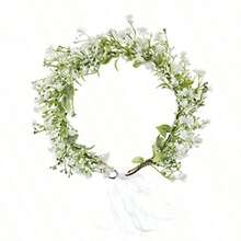 QY- Bridal Flower Crown Women Rose Floral Headband Maternity Photo Prop Baby Shower Leaf Hair Wreath B-White -3788 - Trắng - Xem 3