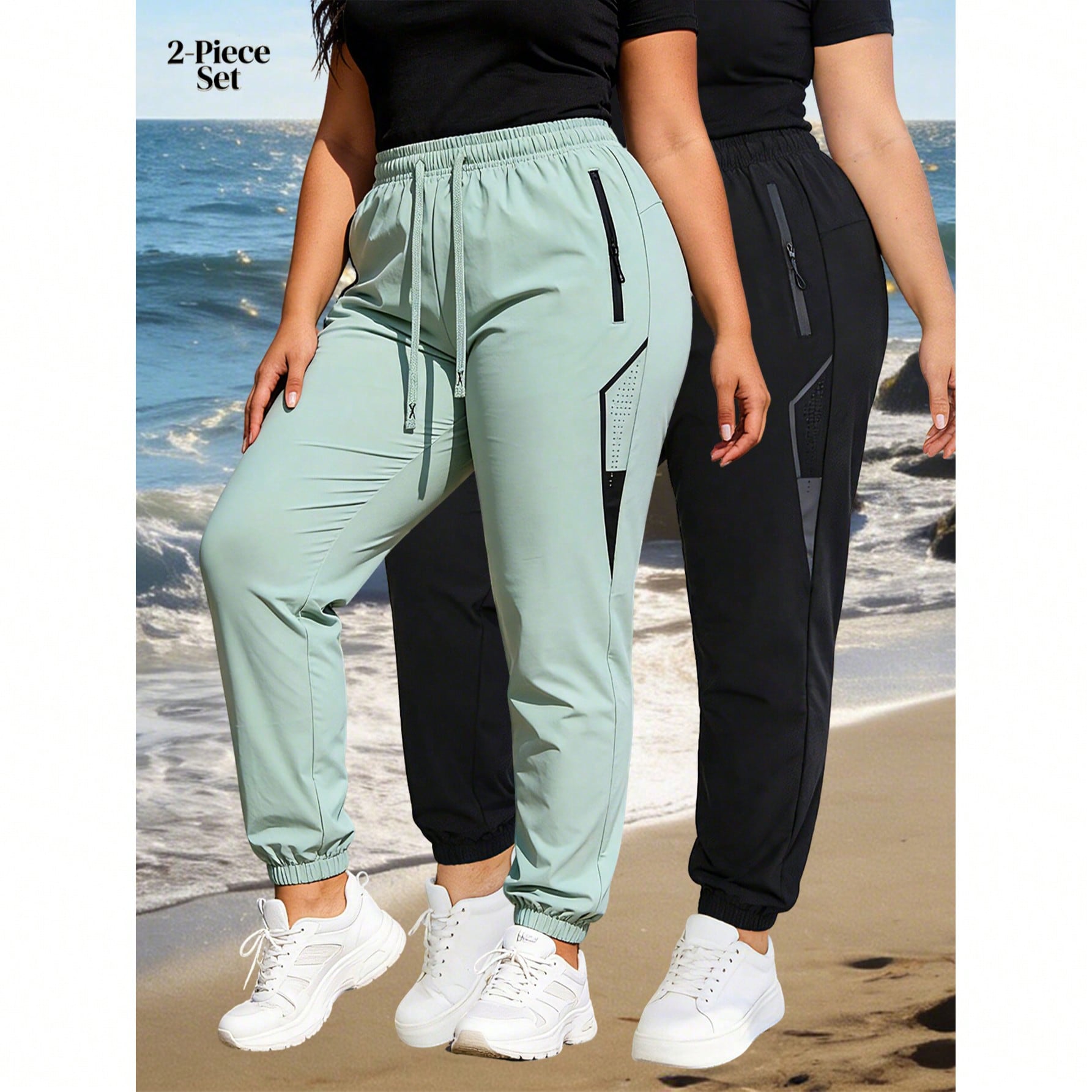 Set de 2 pantalones deportivos para mujer de talla grande, pantalones jogger de cintura elástica, pantalones sueltos transpirables de seda de hielo p