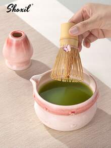 shoxil 1 pieza Batidor de matcha japonés hecho a mano, diseño de bambú con mariposa y flor de cerezo, adecuado para mezclar matcha, fácil de limpiar, regalo ideal para amantes del matcha - Batidor de té - Ver 2