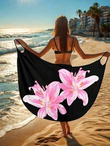 Women's Floral Print Beach Cover Up, Casual Wrap Dress For Summer Vacation Pink - Pink - View 4