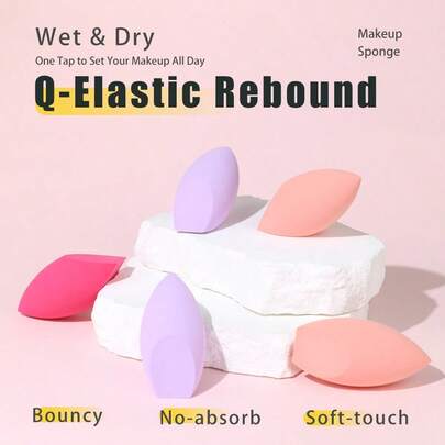 baopinger 3pcs Multi-Color Shaped Oval Double Cut Beauty Egg Facial Makeup Sponge, Breathable And Easy To Carry, Makeup Sponge For Face Mixed Lotion Dry And Wet Use, Beauty Tools Are Preferred