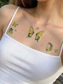 Glitter Gradient Colorful Y2K Butterfly Leaf Floral Pattern Small Arm Temporary Tattoo Stickers, DIY Wrist Ankle Shoulder Neck Collarbone Body Temporary Tattoo Stickers - Multicolor - View 3