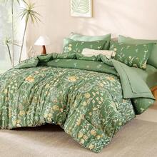 3 Piece Sage Green Watercolour Floral Comforter Set  Queen King Size, Watercolour Botanical Comforter Bedding Set, Bed In A Bag, Soft Microfiber Complete Bedding Set With 2 Pillowcases For Wedding Items,Valentines Day Home Bed Room Decor,Mothers Day Gift,All Season - Sage Green01 - 查看 1