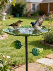 1pc Metal Garden Bird Bath - 28 Inches Tall - A Freestanding, Detachable Bird Bath And Feeder Featuring An Exquisite Leaf-Pattern Design. Thanks To Its Sturdy Construction, This Outdoor Bird Bath Attracts Wild Birds While Adding A Charming Decorative Accent To Your Garden, Patio, Or Lawn. It Makes An Ideal Gift For Bird Enthusiasts On Birthdays, Housewarmings, Mother's Day, Thanksgiving, Or Christmas - Multicolor - View 8