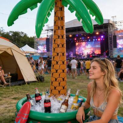 1 Pc Inflatable Palm Tree-Shaped Ice Bucket, Coconut Tree-Shaped Beer Ice Bucket, Inflatable Beer-Shaped Ice Bucket, Cactus Ice Bucket, Beach-Themed Decorations, Pool Party Decorations, Durable Pvc Material, Hawaiian-Themed Birthday Party Supplies, Tropical Ocean Jungle Summer Outdoor Beverage Ice Bucket, Beach Essentials, Beach Accessories, Pool Floats.