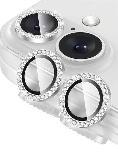 Bộ 3 miếng dán bảo vệ ống kính camera, phù hợp với 17 17e 16 15 14 13 12 11 Pro Max XR XS Max Air Mini Se2 Se3 8 7 6 Plus, thiết kế bóng bẩy với vòng kim loại đính kim cương độc lập, độ cứng cao, chống trầy xước, phụ kiện thời trang, tương thích với ốp lưng điện thoại (Màu bạc)