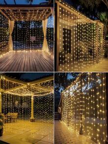 1pc 100/200/300 LED Outdoor Garden Curtain Fairy String Lights, Waterfall LED Light, Battery Box Powered 8 Lighting Modes,Indoor Outdoor Decor For Bedroom, Patio, Gazebo, Fence, Railing, Wedding, Party, Christmas Wall & Holiday Home Ornaments - Multicolor - View 9