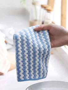 1pc/5pcs/10pcs Thickened Wavy Texture Dishcloth, Striped Coral Fleece Cleaning Cloth, Non-Stick Oil Removal, For Kitchen, Bathroom, Home Supplies - A - View 9