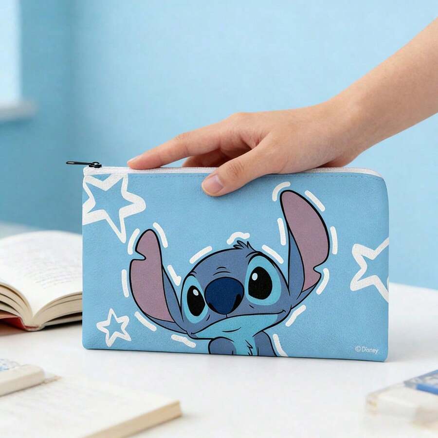 MINISO X Disney Stitch Star Accent Zipper Storage Bag,Pencil Pouch,Cosmetic Bag,Cute Cartoon Design For Office, - Style 1 - View 1