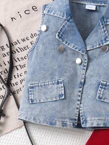 2 delar retro jeansväst + jumpsuit för småbarnsflickor, lätt sommar - Bourgogne - Visa 4