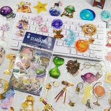 50Pcs Transparent Wizard Sticker Golden Foil Aesthetic Stickers Craft Supplies PET Vinyl Sticker - Multicolor - View 2