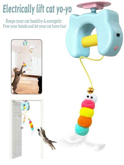 1 món đồ chơi điện tử màu xanh dương cho mèo, bóng treo cửa thông minh mới cho mèo, đồ chơi tự động treo cửa thông minh, phụ kiện thú cưng trong nhà, phụ kiện tương tác lơ lửng cho mèo/chó, thích hợp sử dụng trong nhà.