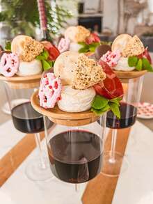 1/2 buc. Capac pentru pahar de vin și platou de carne din bambus, capac din lemn pentru pahar de vin și platou de carne, ușor de curățat, design decorativ pentru pahar de vin, potrivit pentru brânză, biscuiți și fructe, perfect pentru seri cu vin și brânză, petreceri și întâlniri - Multicolor - Vizualizare 2