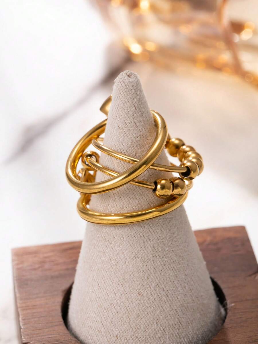 1 chiếc nhẫn nữ bằng thép không gỉ thời trang sáng tạo với hạt may mắn, phù hợp cho nữ giới đeo hàng ngày, lễ hội, du lịch, tiệc tùng, hẹn hò, đính hôn, cưới hỏi. - Nhiều màu - Xem 1
