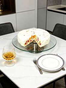 Vassoio rotante in vetro temperato a singolo strato, design minimalista per casa/sala da pranzo, girevole per frutta e spuntino, base in acciaio inossidabile, durevole - Visualizzare 4