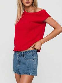 Women's Solid Color Summer Stylish Mid Rise Mini Denim Shorts With Pockets Party Club Streetwear Going Out Outfits - Light Wash - View 4