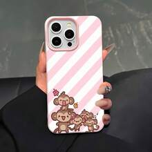 Cute Monkey With Fast Food Pattern Phone Case-Compatible With Samsung,  12, 13, 14, 15 Pro,  14 Plus,  15, 16 Pro Max,  17,  17 Pro,  17 Pro Max,  17 Air, And  17e. Made Of TPU Material With Anti-Slip And Drop-Protection Features; A Stylish And Adorable Phone Case Design. A Perfect Gift For Yourself, Family, Friends, Or A Partner. - 粉紅色LB11 - 查看 2