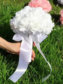 1pc - Simulated Hand-Held Flowers, Creatively Designed Ribbon Rose Bouquets, Bridal And Bridesmaid Hand-Held Bouquets, Elegant Wedding Decorations, Wedding Gifts - Multicolor - View 6