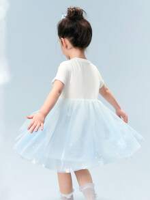 Balabala Vestido de tul degradado de verano para niñas 2026, con detalles de perlas y lazos, malla suave y transpirable, estilo elegante de princesa - tinte azul - Ver 3