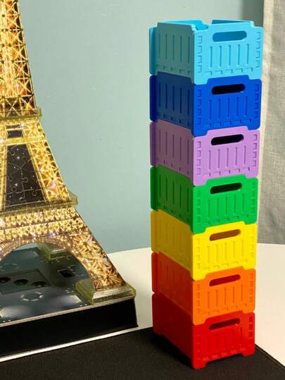 彩虹色多功能收纳盒套装，可堆叠塑料桌面整理盒，美观的ins风收纳篮，多种尺寸可组合收纳箱，节省空间，适用于家庭、办公室、宿舍，可爱房间装饰，桌面收纳方案，轻便耐用，日常收纳必备