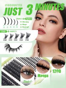 500 Pairs 10-18mm D/DD Curled Pointed Lash Clusters + 100D+120D+150D+200D Cartoon Style Lash Clusters, 0.07mm Anime Style False Eyelashes, Pointed Fairy Lash Clusters, With Pointed Single Lashes, Suitable For Beginners, Single Lash Strips, Reusable, Suitable For Parties And Daily Wear. DIY Eyelash Extension, Suitable For Daily Life, Weddings, Dates, Parties, Music Festivals And Halloween. - D - 查看 6