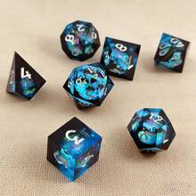7pcs Liquid Sand Core Dice Set, Resin Multi-Sided RPG Dice With Sharp Edges, Handmade Role-Playing Game Accessories, Suitable For Christmas, Birthday, Festivals, Parties, Board Games, Valentine's Day, Gifts, Spring - Multicolor - View 2