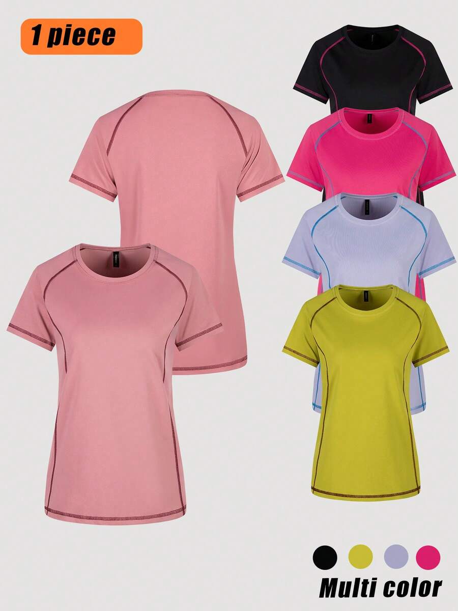 1pc Women's Classic Pink Versatile Summer Outfit, Minimalist Cut Suitable For All Body Types, Great For Casual Wear Or Daily Outings, Essential All-Match Piece For Summer Sports - Pink - View 1