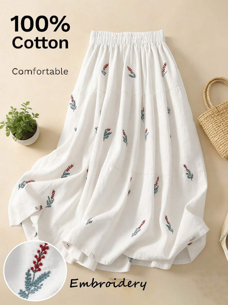 Váy trắng thêu họa tiết Bohemian thanh lịch, giản dị, thích hợp mặc trong các dịp lễ, mặc hàng ngày, du lịch, xuân/hè - trắng - Xem 1