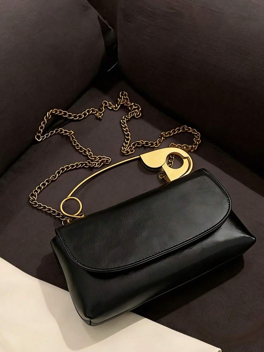 Bolso de hombro pequeño de lujo, ligero y negro, bolso de mano con textura de estilo urbano chic para mujer - Negro - Ver 1