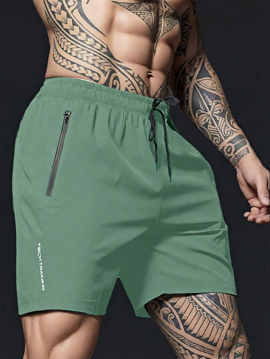 Men's Plain Color Casual Shorts For Summer - Green - View 1