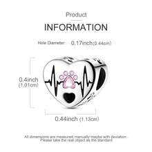 Mặt dây chuyền hình trái tim và dấu chân mèo để tự làm vòng tay và dây chuyền - Món quà thời trang dễ thương và lãng mạn cho ngày Valentine. - Bạc - Xem 4