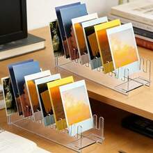 12-Tier Acrylic Greeting Card Display Stand, Portable Transparent Postcard Holder, Sticker Storage Box, Multi-Slot Design - Multicolor - View 4