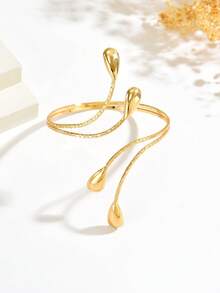 1 pieza Brazalete de metal decorativo con gota de agua personalizada y de moda, accesorio de brazalete geométrico hueco minimalista y ajustable, adecuado para festivales de música, fiestas, galas - Dorado - Ver 4