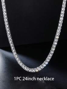 Collar con colgante de diamantes completo estilo rapero hip hop para hombres ICED CHICS, diseño de circonita cúbica cuadrada, joyería de lujo unisex, regalo perfecto para el Día del Padre, cadena de tenis de 4 mm - Cadena de tenis de moda - Ver 9