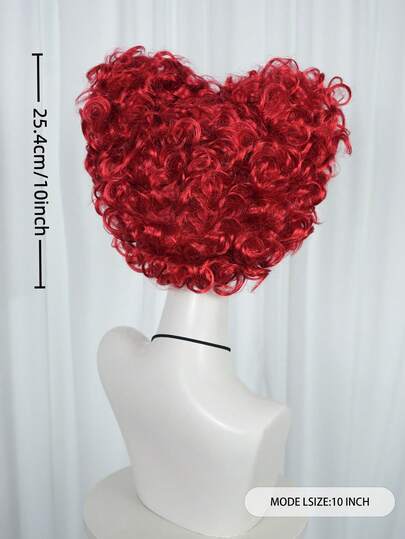 Tóc giả xoăn màu đỏ cho nữ, kiểu tóc ngắn búi cao, có phần đỉnh đầu, chịu nhiệt, làm từ chất liệu tổng hợp, thích hợp cho lễ hội Halloween.