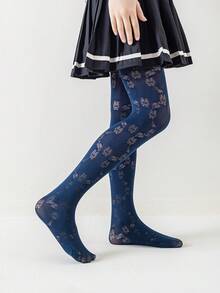 1pc Girls' Spring/Summer Patterned Heart Cartoon Stirrup Tights, Stretchy - Multicolor - View 3
