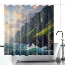 1 Piece Ocean Cliff Shower Curtain Nordic Coast Crashing Waves Nature Landscape Moody Sea Sky Bathroom Decor,High Quality Decor Shower Curtain, Polyester Fabric,With Plastic Hooks, Multiple Size 120*180cm-180*180cm,The First Choice For Gift-Giving,A Must-Have For Home Decoration - A - Xem 3