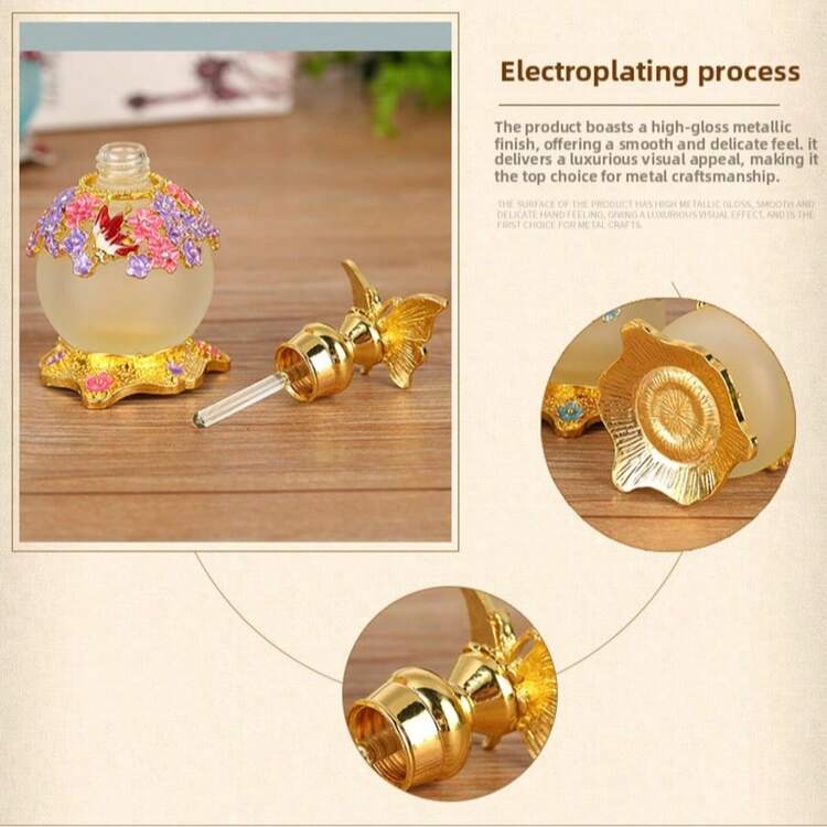 Chai rỗng trang trí họa tiết bướm hồng cổ điển 15ml, có thể tái sử dụng để đựng nước hoa hoặc tinh dầu, phong cách sang trọng. - Đỏ - Xem 3
