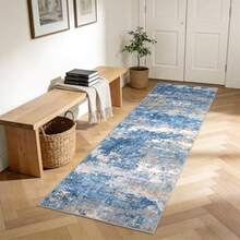 2x6 Runner Rugs Machine Washable Non-Slip Backing Soft Stain Resistant Abstract Kitchen Rug Indoor Runner Carpet for Hallway Bedroom Light Blue - Azul claro - Ver 2