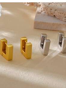 Khuyên tai vòng vuông bản to cá tính, trang sức cao cấp bằng bạc sterling 925 dành cho nữ. - Bông tai hình vuông - Xem 1
