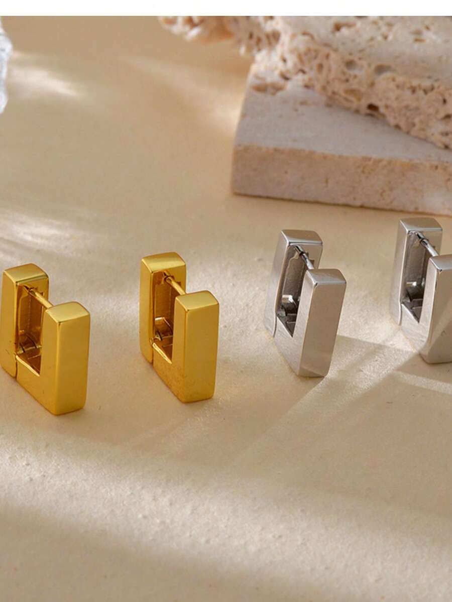 Khuyên tai vòng vuông bản to cá tính, trang sức cao cấp bằng bạc sterling 925 dành cho nữ. - Bông tai hình vuông - Xem 1