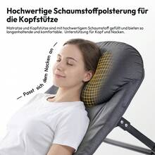 Transat pliant Sour Lemon, lit de camping, lit d'appoint, chaise longue pliante, réglable sur 6 positions, fauteuil inclinable par gravité, supportant jusqu'à 200 kg, avec matelas, poche latérale et appui-tête. Idéal pour le camping en extérieur et en intérieur, sur balcon, au bord de la piscine, sur la terrasse ou au bureau. - Gris - Voir 6