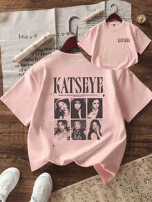 Tween Girls' Casual Funny Print Crew Neck Short Sleeve T-Shirt, Summer Top - Pink - View 3